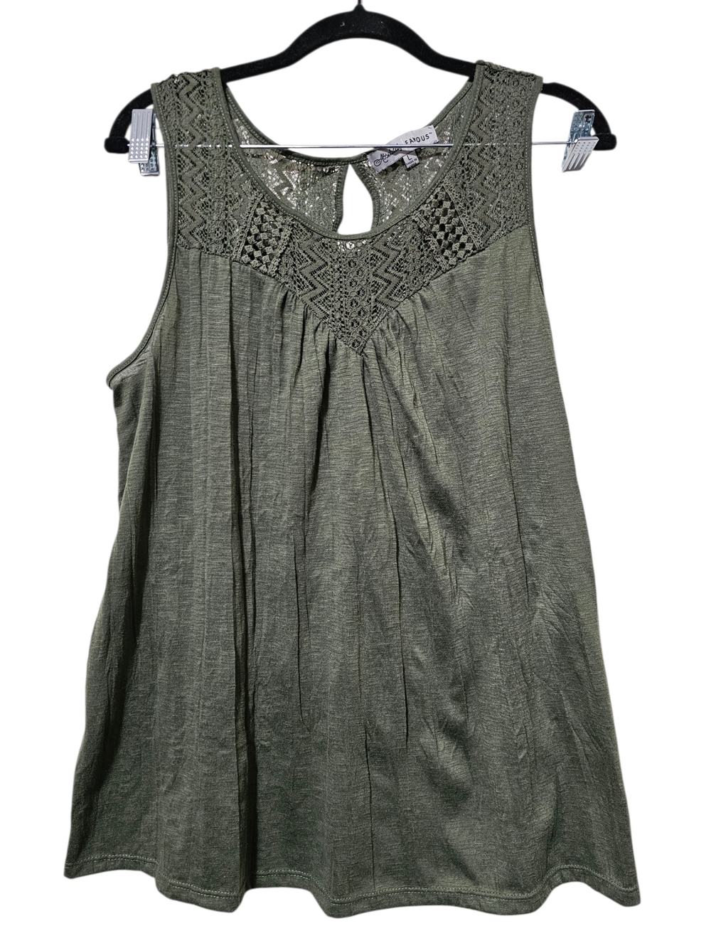 Absolutely Famous Olive Crochet Yoke Tank Top